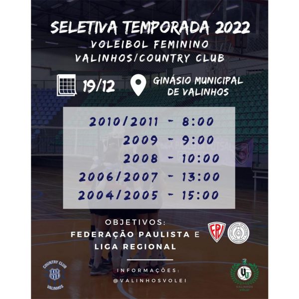 Seletiva de Voleibol Feminino Valinhos/Country Club - Temporada 2022 -  Country Club Valinhos